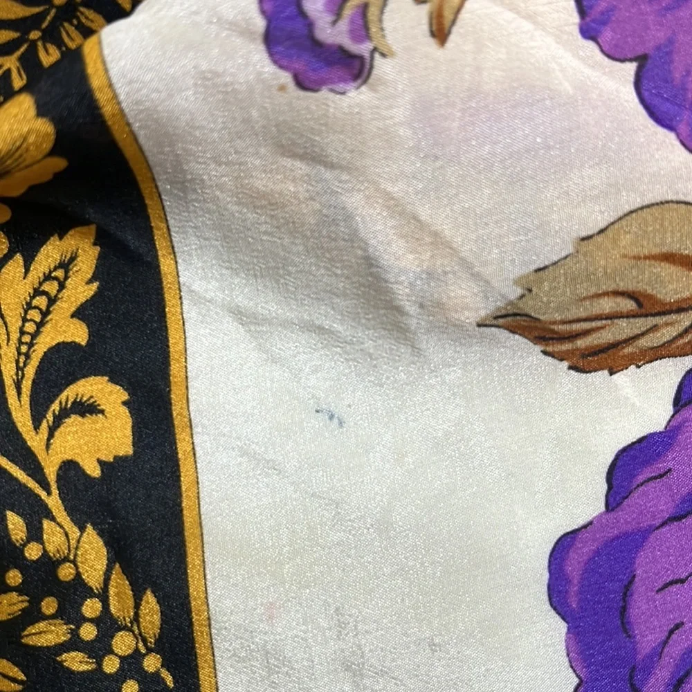 Honey 100% Silk Purple and Gold Floral Vintage Scarf